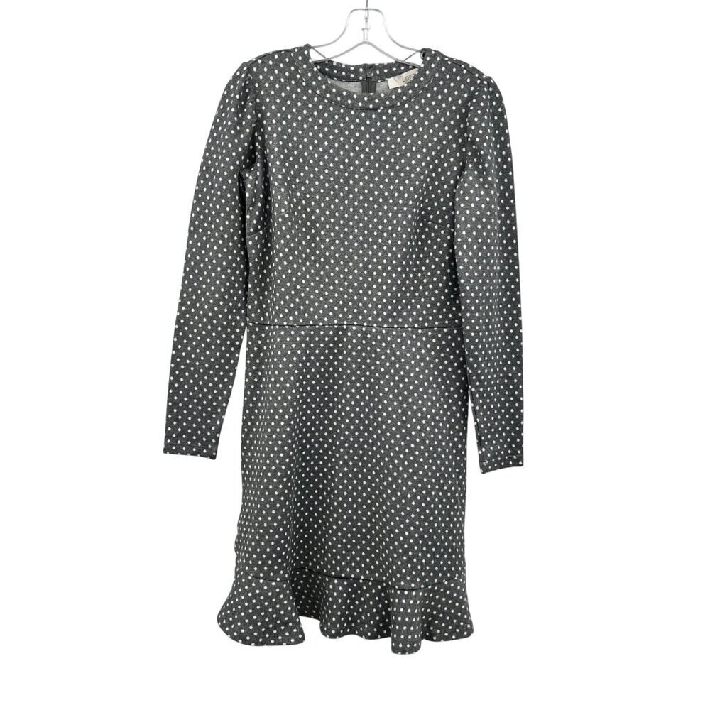 Loft Polka Dot A-Line Dress Long Sleeve Gray/Multi Glitter Womens Size 2 Zip